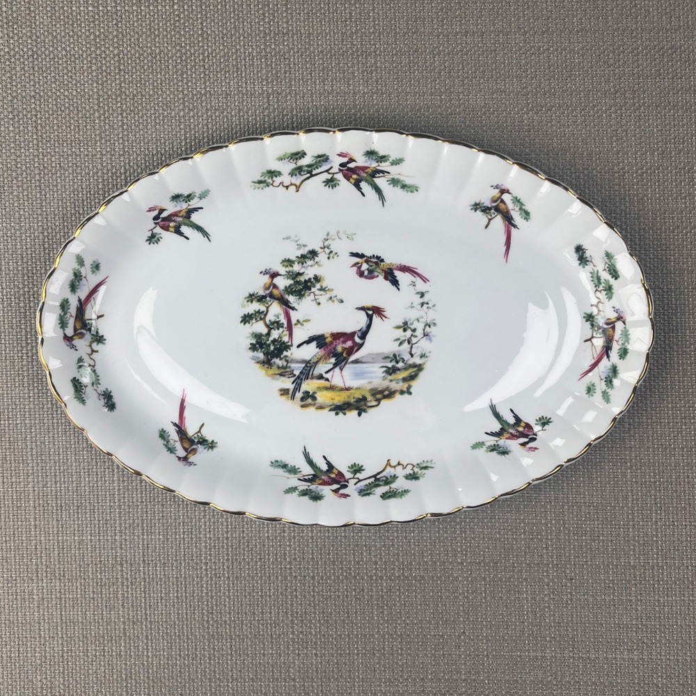 Royal Stafford Oval Platter 9in White Bird Scalloped Gold Trim England
